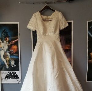 Beaded short sleeve wedding gown